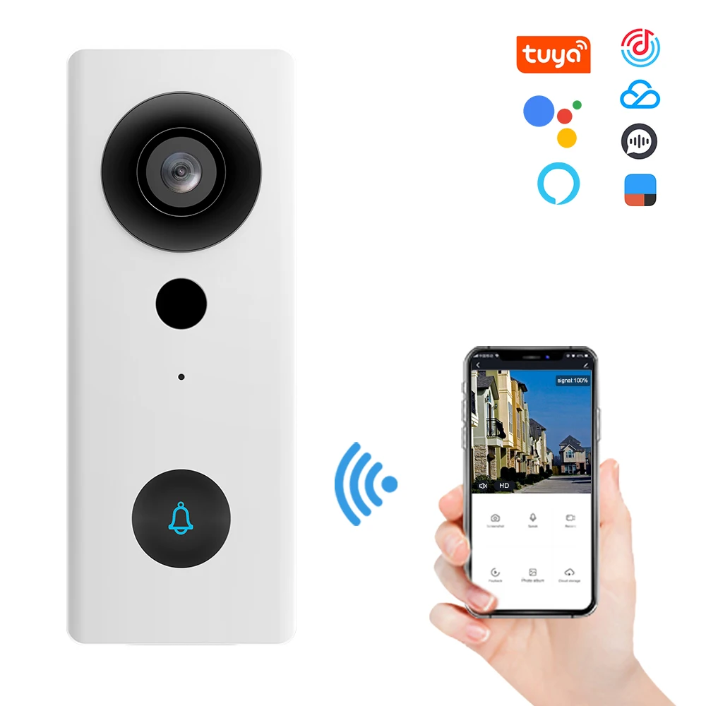 Bel Pintu Video Nirkabel WIFI IP Tuya APP 2MP 1080P dengan Sudut Lebar 140 Derajat H.265