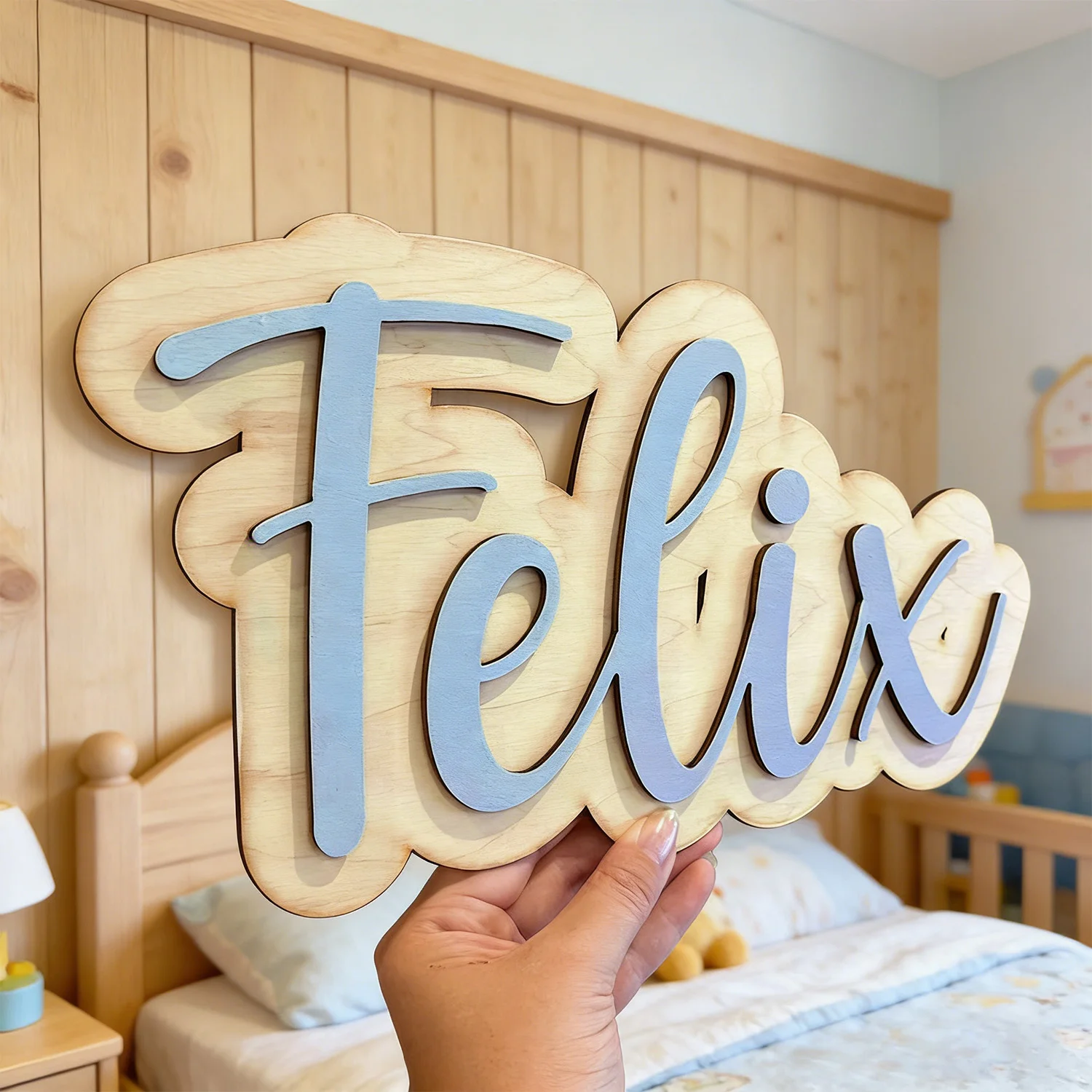 1pc Personalized Double-layer Wooden Surname Brand, Multi Scene Decoration Gift, Birthday Gift, Customized Wooden Souvenir view 4