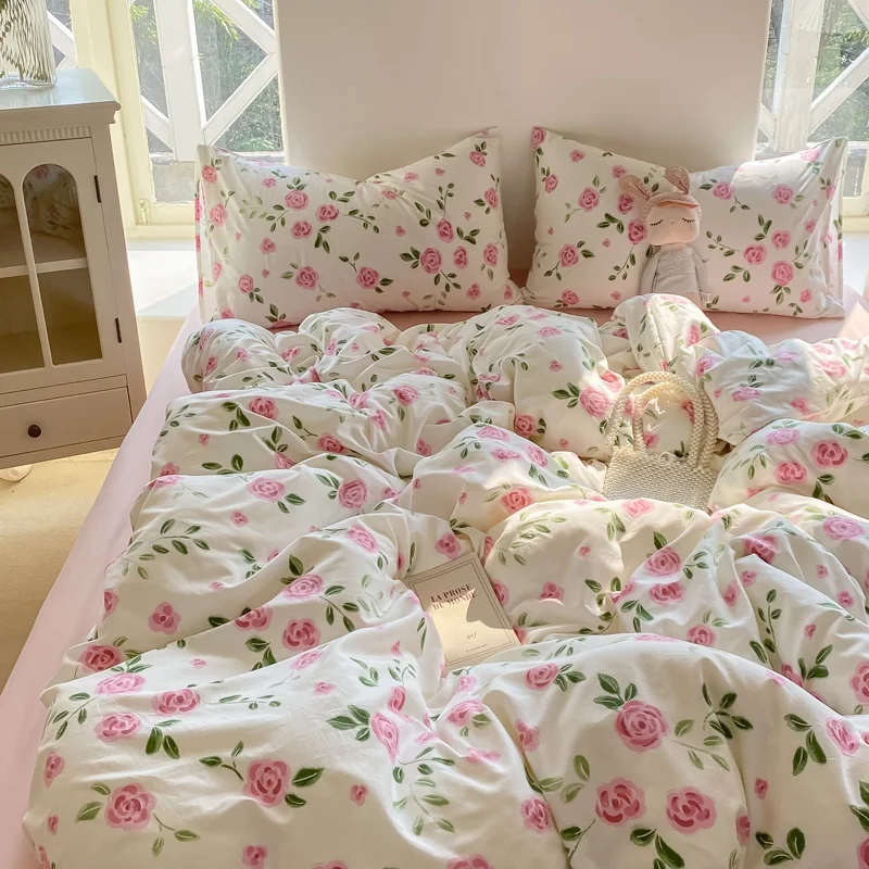 3pcs Rose Duvet Cover Set (1*Duvet Cover + 2*Pillowcase, Without Core),soft fabricBedding Set