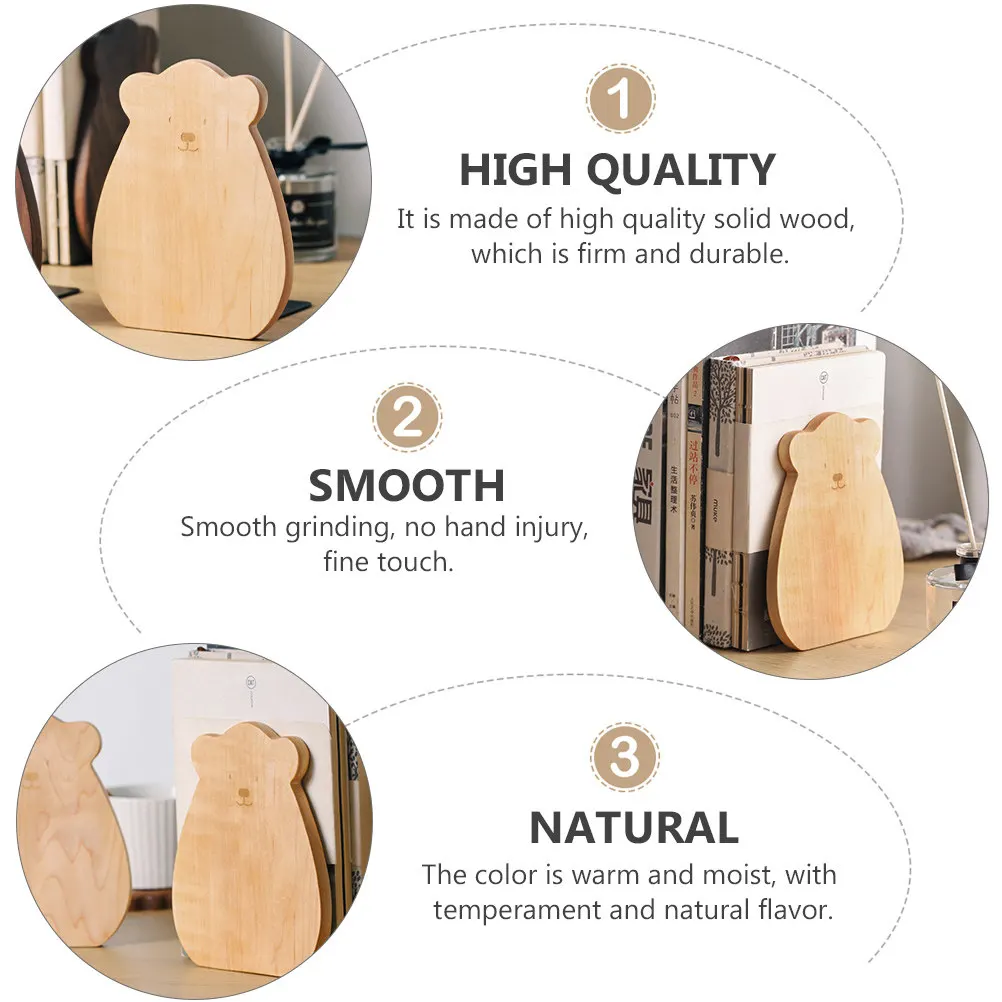 

Деревянная подставка для книг в форме медведя, 1 шт., для декора книжной полки, цвет дерева, гладкая, из массива дерева, фиксатор для книг, для книжной полки