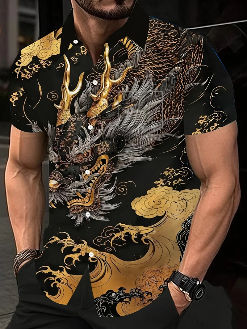 

Мужская рубашка с 3D-принтом тигра, модный анималистический узор, короткий рукав, винтажный повседневный стиль, свободная гавайская рубашка, мужская одежда 2026