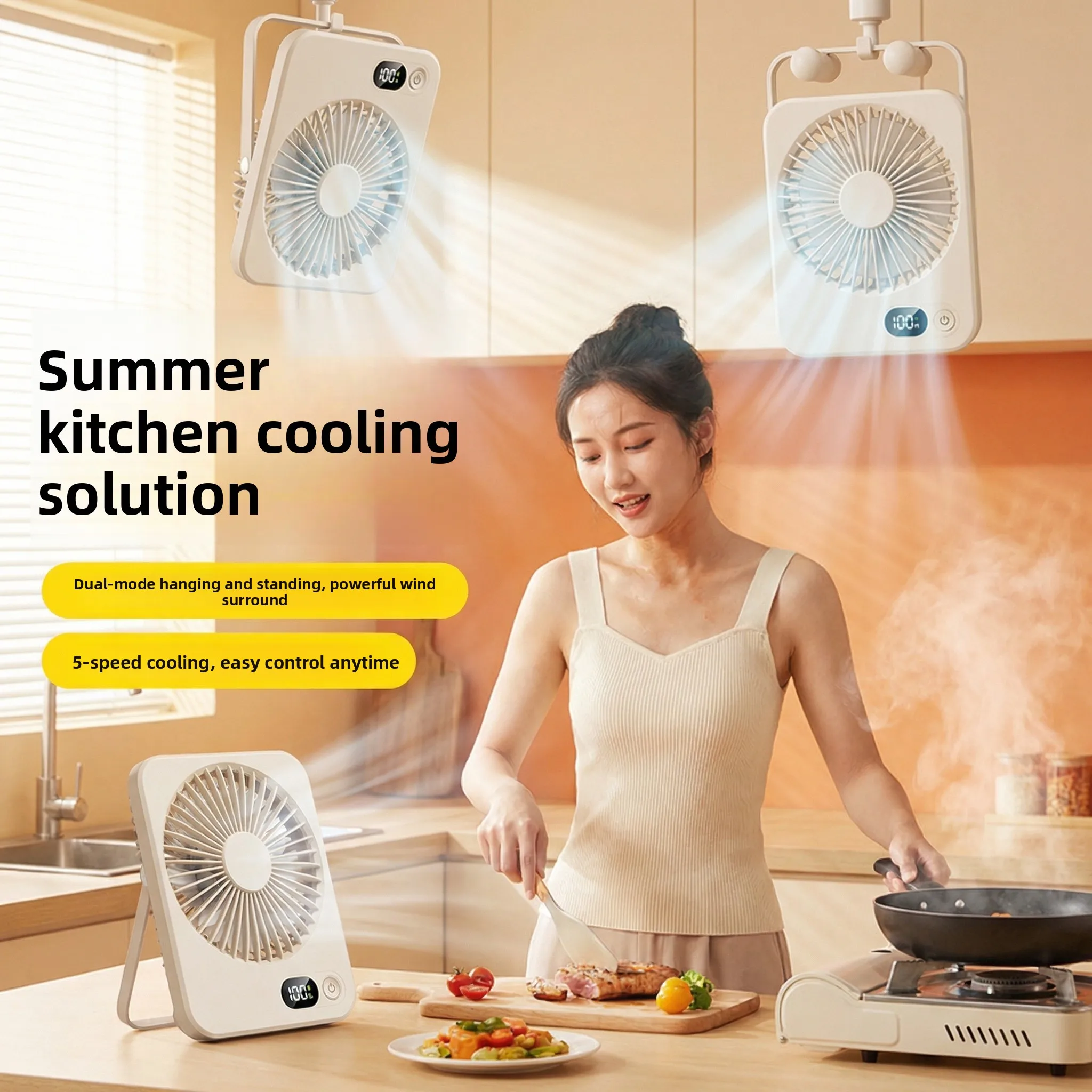 

Ultra-Thin Portable Kitchen Fan for Cooking Dormitory Bedroom No-Punching Wall-Mounted Tower Fan Handheld Desktop Dual-Use