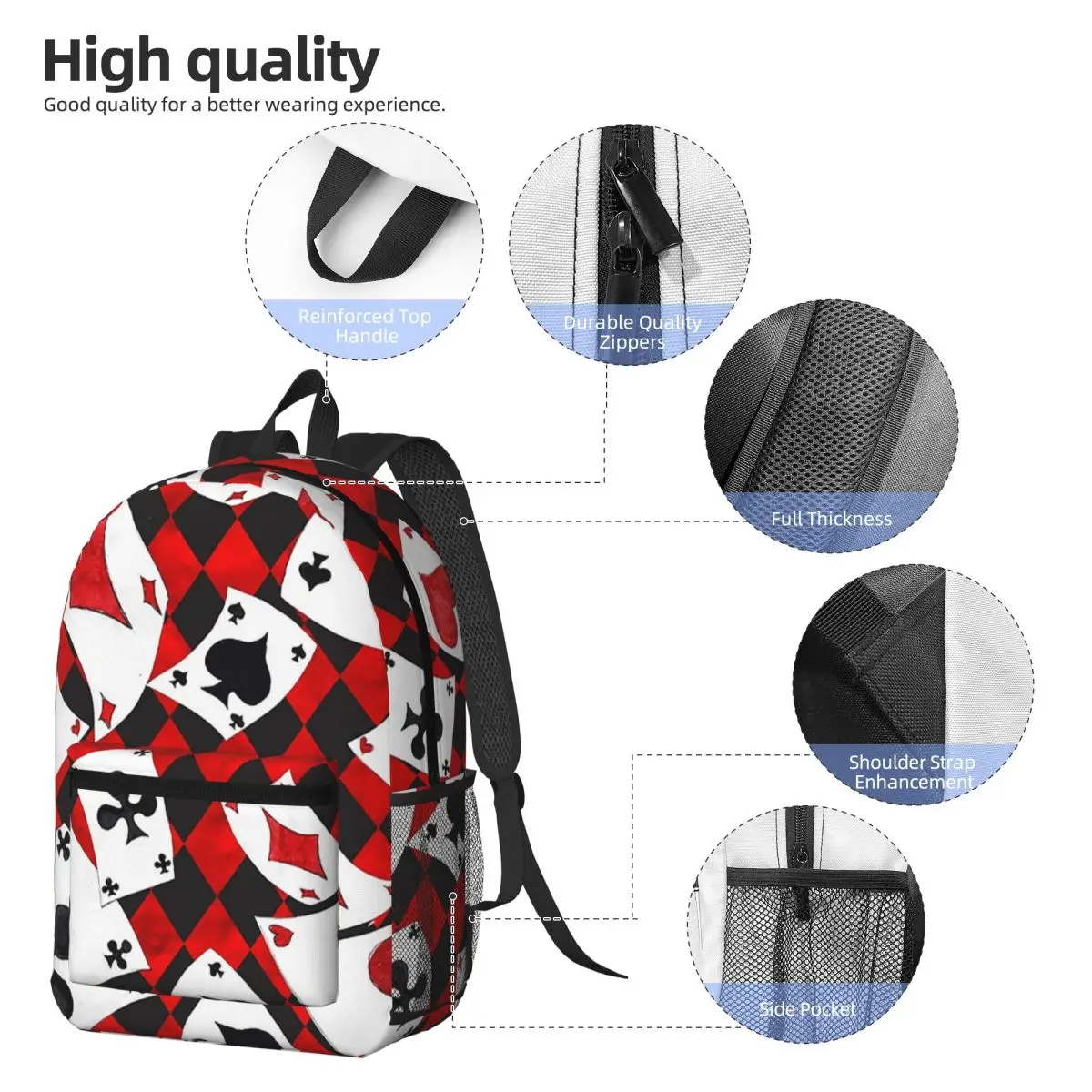 Cool Poker Playing Cards Pattern Gambling Card Game Backpack Student BookBag School Bag Computer Shoulder Bags for Men Women