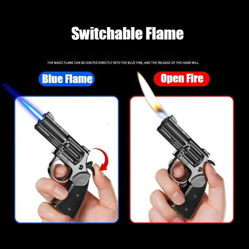 

New Revolver Lighter Windproof Metal Inflatable Gun Cigar Ignitor Windproof Fire Pistol Cigarette Lighters & Smoking Accessories