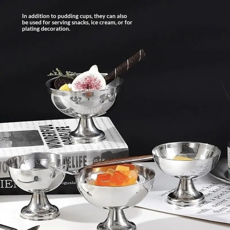 Long Lasting Stainless Steel Goblet Cup Reusable for Ice Cream Dessert Salad Snack Party Bar Supplies