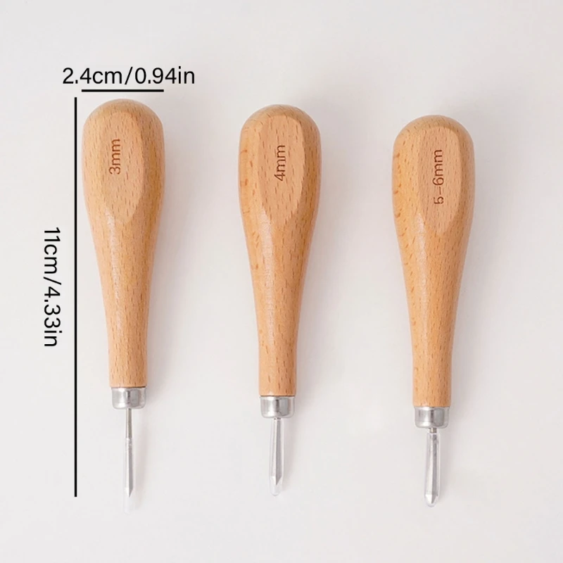 3Pcs Leather Sewing Awl Tool Leather Stitching Tool Leather Sewing Beveler Ergonomic Handle for Leather Stitching