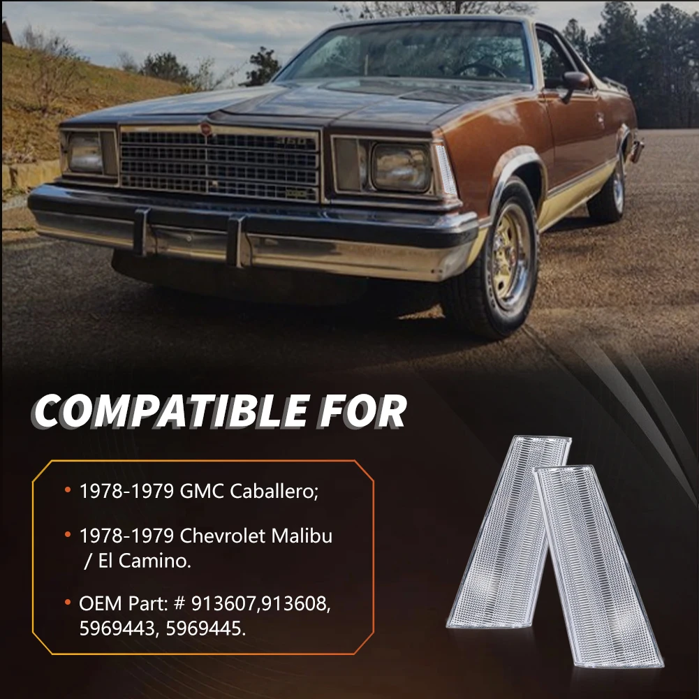 2Pcs Front Bumper Corner Light Side Marker Light Turn Signal Light Turn Warning Light Parking Light Cover For 1978 1979 Chevrolet El Camino Chevrolet  Malibu GMC Caballero No Bulb/Socket Included