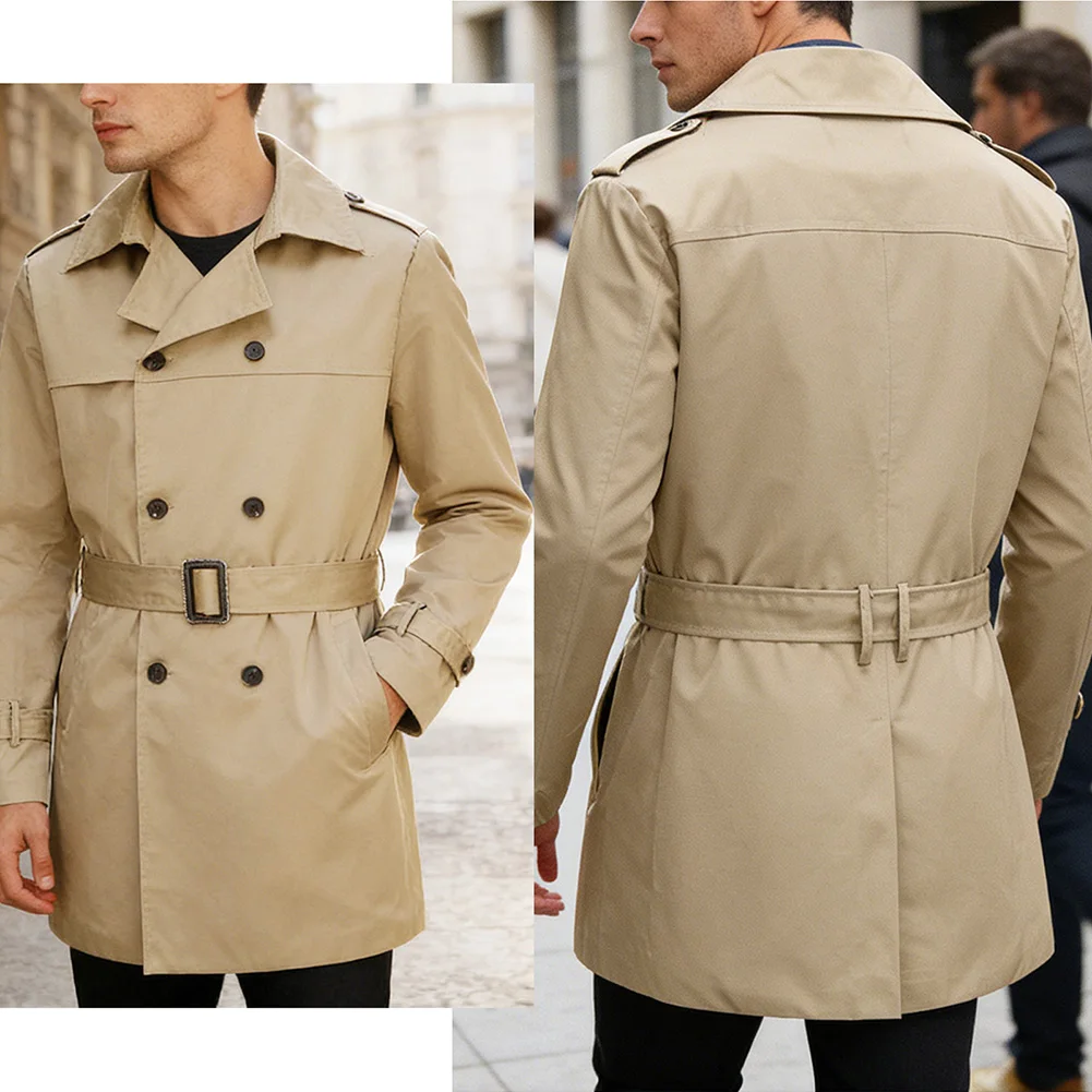 Men's Mid-Length Trench-Coat Classic Autumn Spring Jacket Mid-length Casual Style Thin Type Windbreaker
