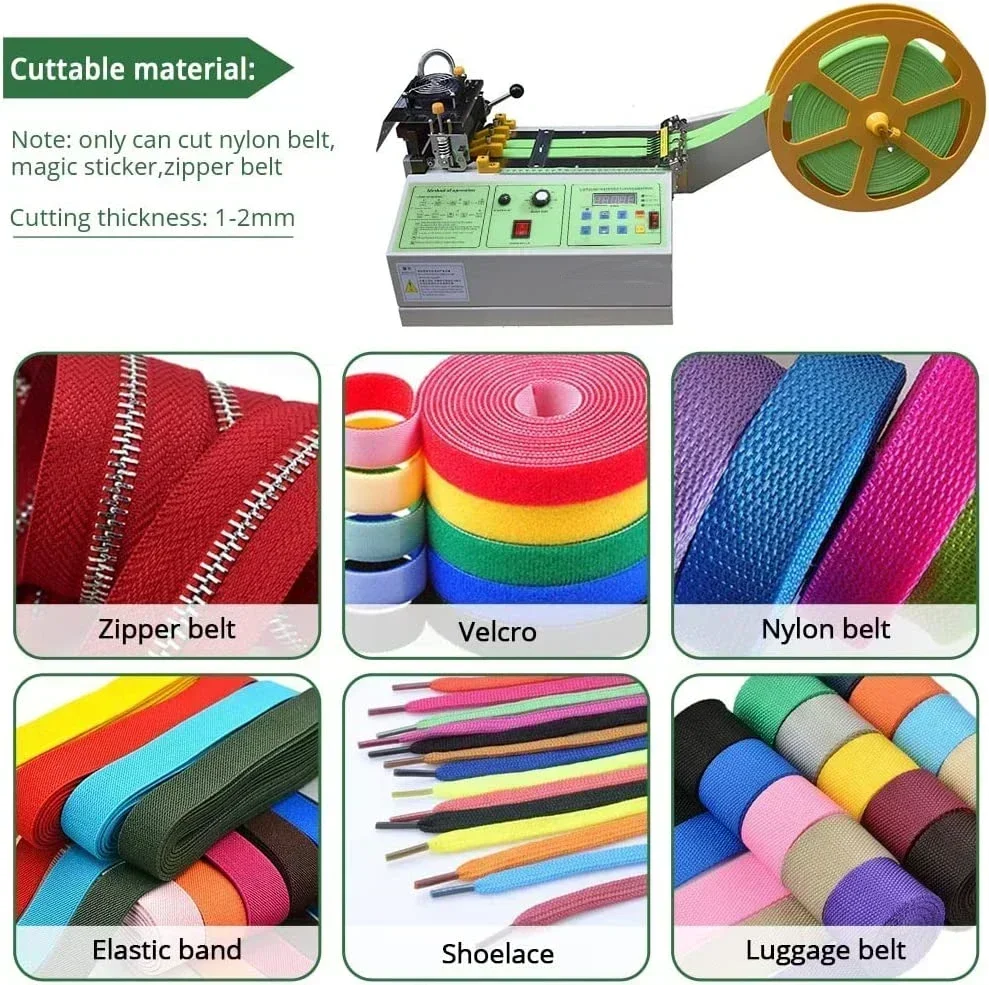 Automatic angle fabric cloth nylon roll pvc polyester webbing strap belt elastic label stain tape ribbon cutter cutting machine