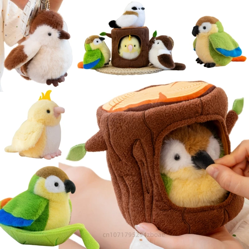 

Fun Cute Bird Plush Doll Cartoon Tree Stump Leaf Combined With Sparrow Tit Parrot Plush Toy Home Decor Gift For Boys And Girls