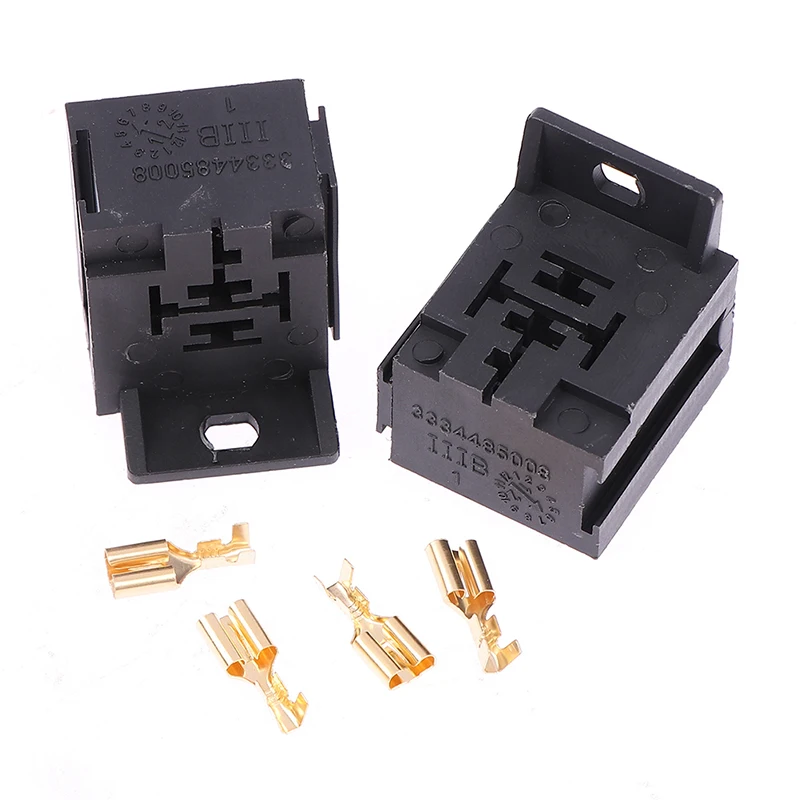 2 Set Car Auto Vehicle 5 Pin Relay Socket Holder with 5Pcs 6.3mm Copper Terminal 5Pin Poles Automotive Relay Base Holder Socket