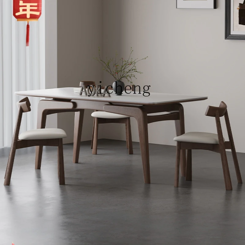 

ZC solid wood rock slab dining table rectangular household simple new ash wood retro style dining table