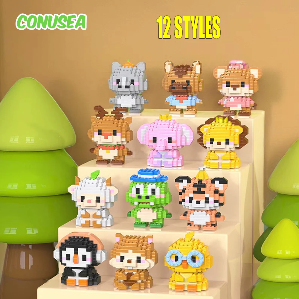 12 Styles Micro Animal Building Blocks Mini Bricks Animals Model Dog Cat Bird Elephant Puzzle Toys for Children Birthday Gifts