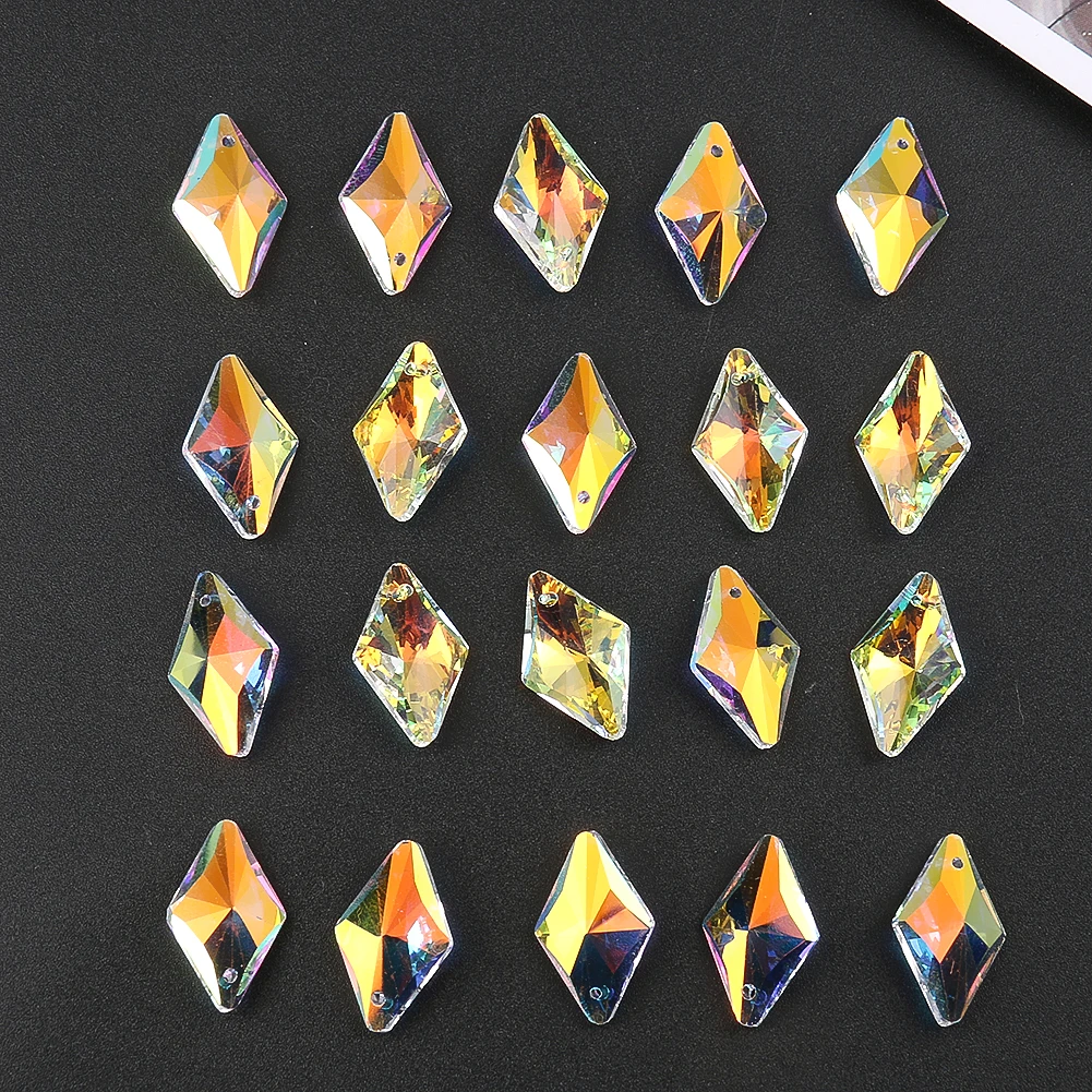 20PCS Colorful Rhombus Crystal Beads Glass Prism Pendant Chandelier Parts Refract Sunlight Charms Suncatcher Jewelry Accessories