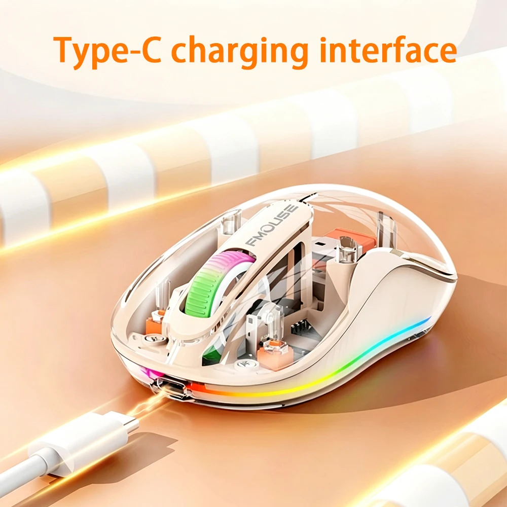 Transparent Rechargeable Wireless Mouse 3 Mode Bluetooth 2.4G Type-C Luminous RGB Silent Ergonomic Magnetic Mice For Laptop PC