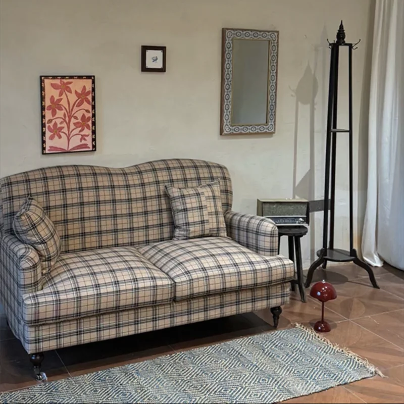 

French vintage pastoral fabric plaid sofa double triple coffee shop B&B photography medieval inline row