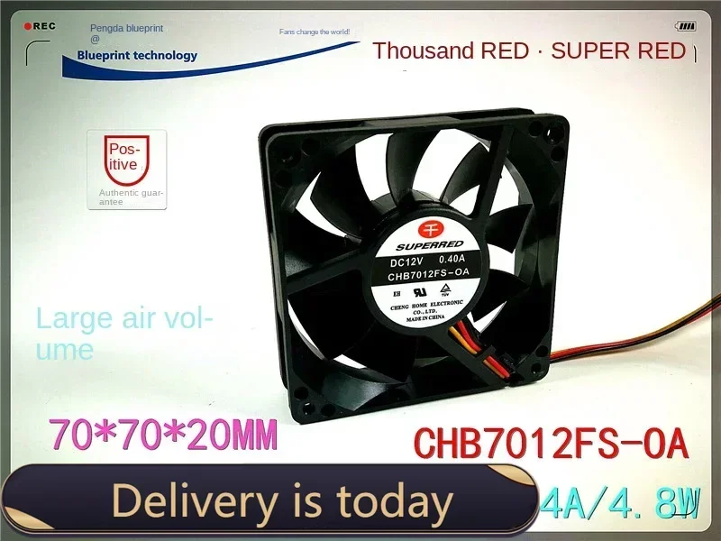 70*70*20MM New Superred Chb7012fs-OA 7020 7cm Max Airflow Rate 12V Hydro Bearing Cooling Fan