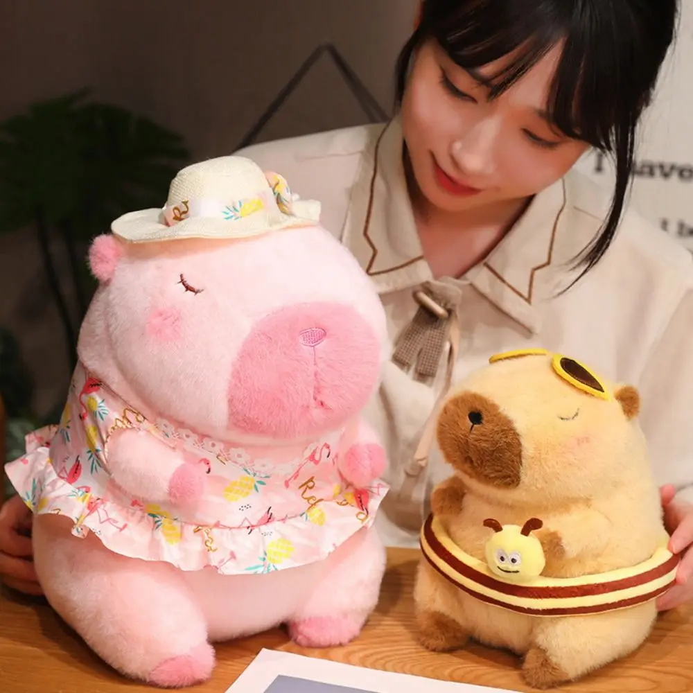 Swimming Circle Sports Capybara Plush Toy Summer Style Beach Clothes Capibara Anime Fluffty Toy Pink Cartoon Capybara Plush Doll