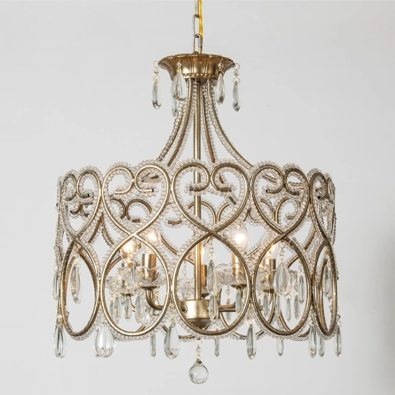 

American Heart-shaped Wrought Iron Pendant Lights Rotundity Crystal Hanging Lamp Living Room Bedroom Hotel Restaurant Chandelier