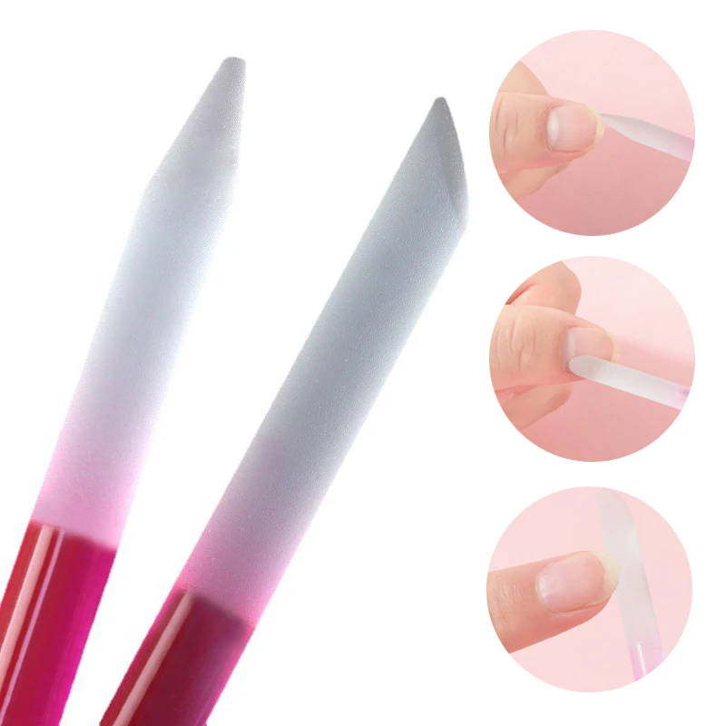 1PC Double Sided Frosted Glass Nail File Cuticle Pusher Remover Manicure Pedicure Tools