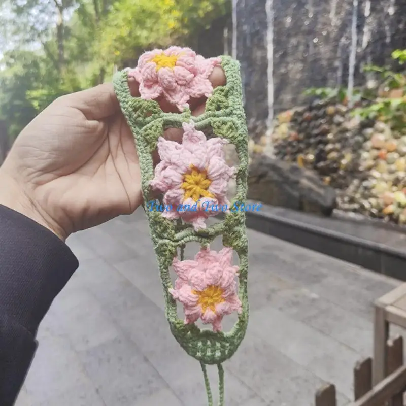 

HX6F Small-fresh Flower Pattern Hair Kerchief Cute Crochet Bandana Tie Back Turban