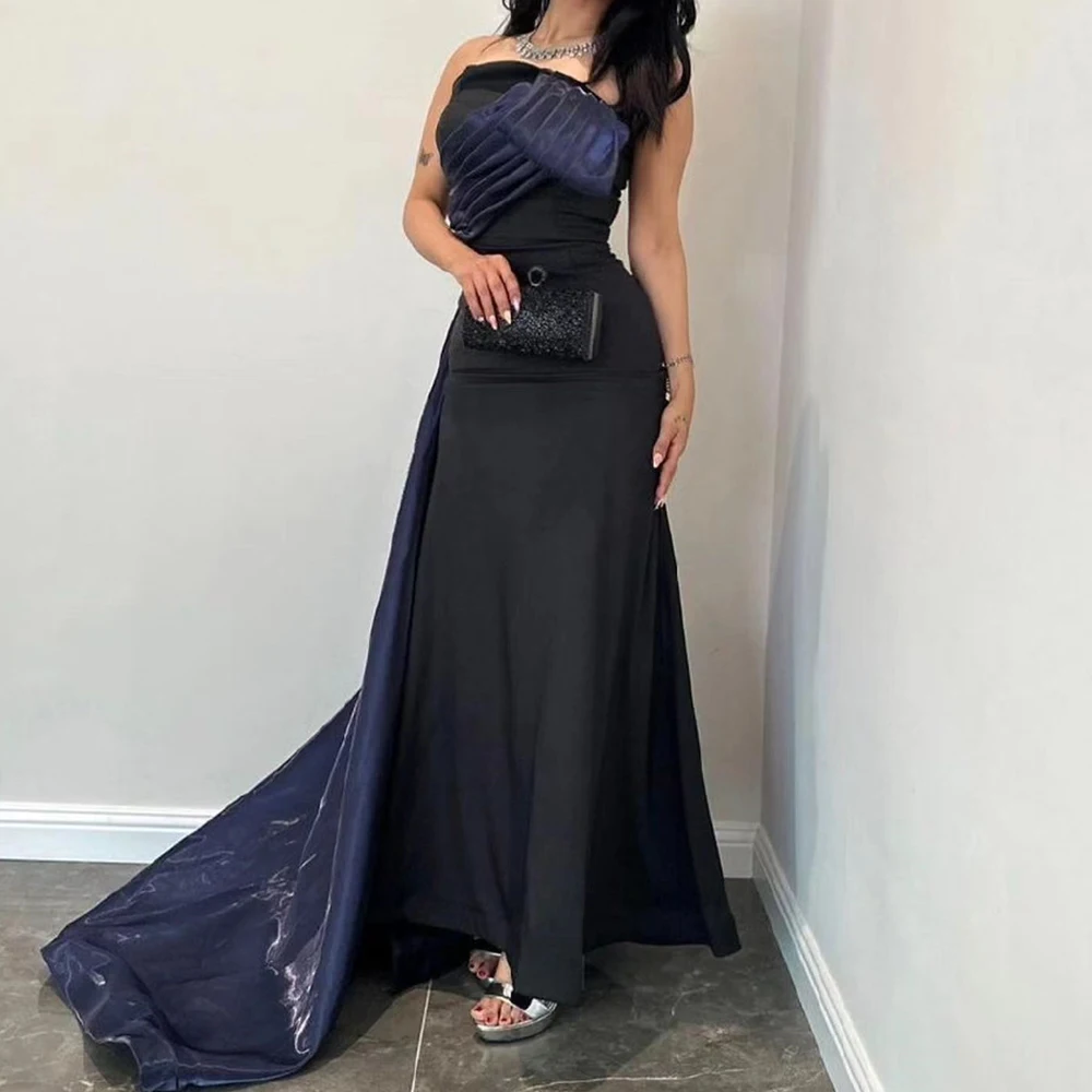 

Dubai Evening Caftan Dress Sleeveless Jersey Strapless Ankle Length Straight Pleats Court Train Fashion Bespoke Occasion Gowns