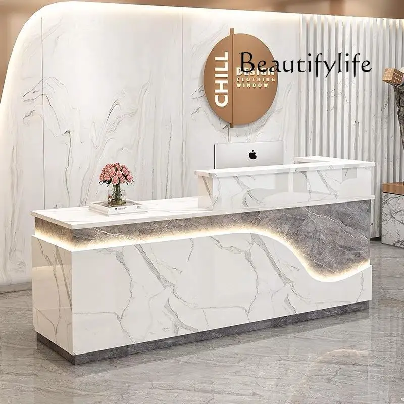 

Simple modern company beauty salon reception desk clothing store checkout page corner luminous light strip counter