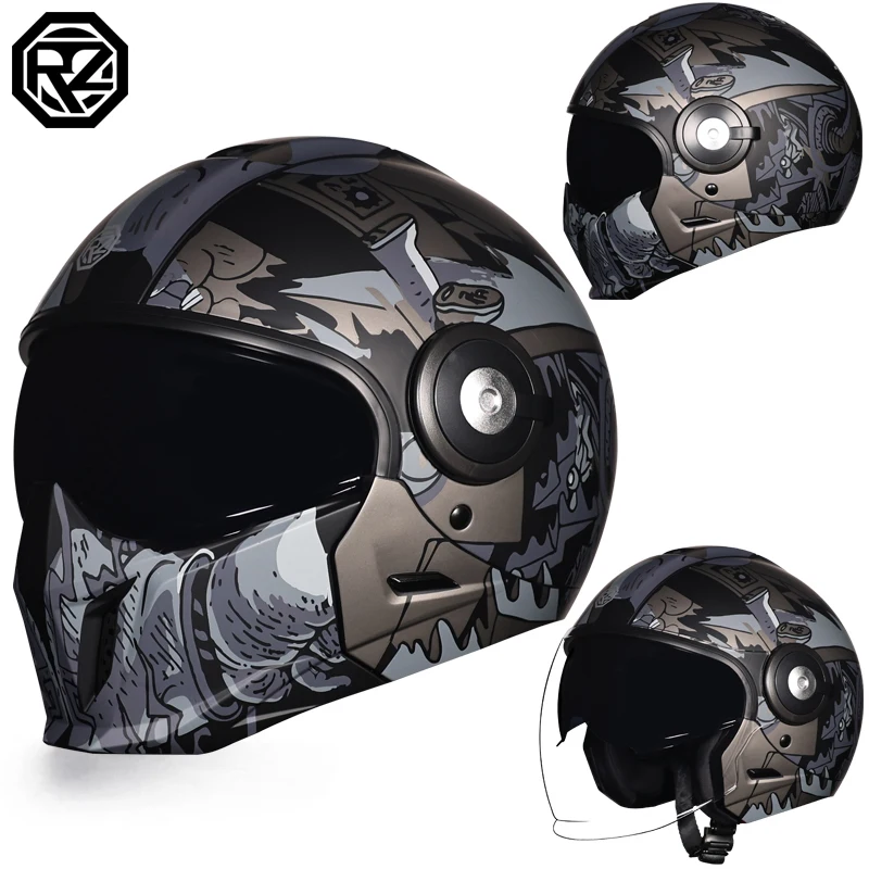 

Motorcycle helmet men's and women's retro street bully combination full helmet, summer detachable motorcycle pull safety helmet