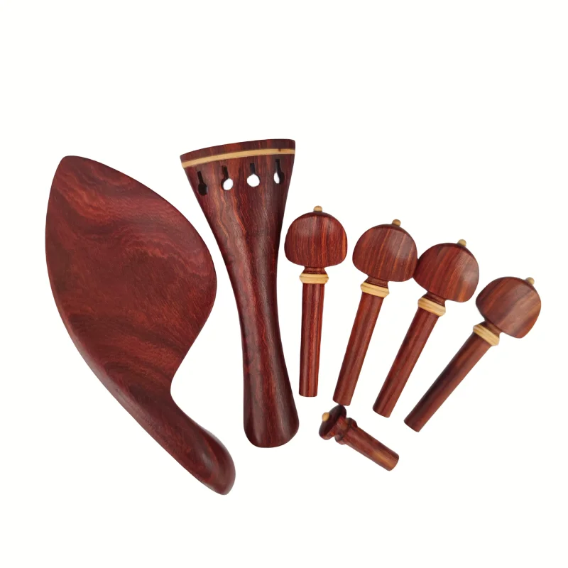1 Set Rose Wood Violin Parts 4/4 Size Chinrest Tailpiece Pegs Endpin Screw Fine Tuners Violin Accessories