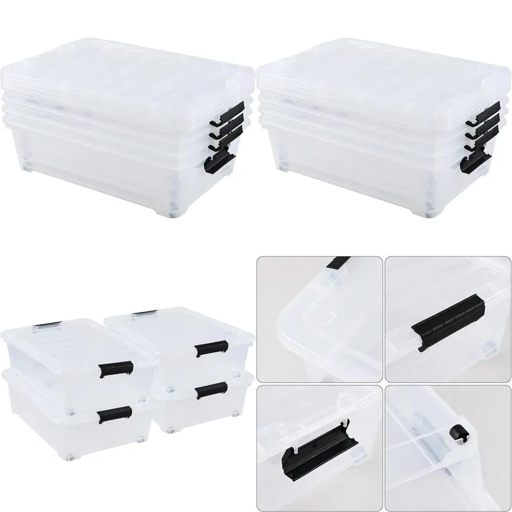 

4-Pack 25 Qt Large Wheeled Underbed Storage Containers with Lids for Clothes, Shoes, and Closet Organization, Clear