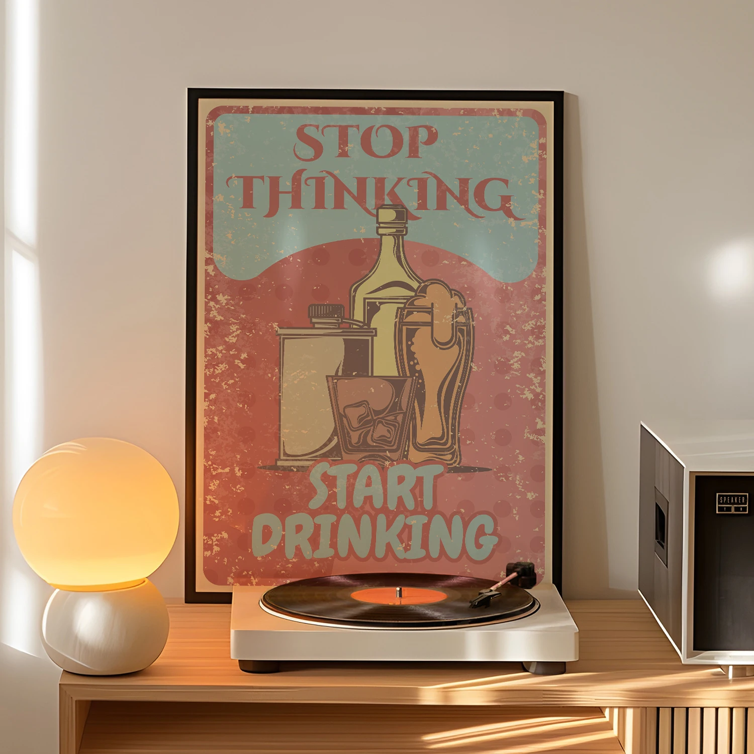 Retro Stop Thinging Start Drinking Wall Art Print Canvas Painting Poster Picture For Living Room,Bar Home Decor