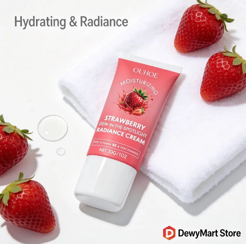 OUHOE Strawberry Radiance Cream, Hydrating & Moisturizing Face Cream with Niacinamide for Soft, Tender Skin
