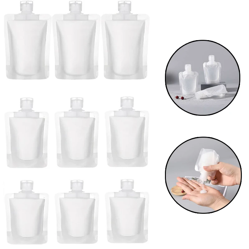 9Pcs Portable Leakproof Travel Cosmetic Packaging Bag Refillable Empty Squeeze Pouch Foldable Plastic Vertical Spray Pocket