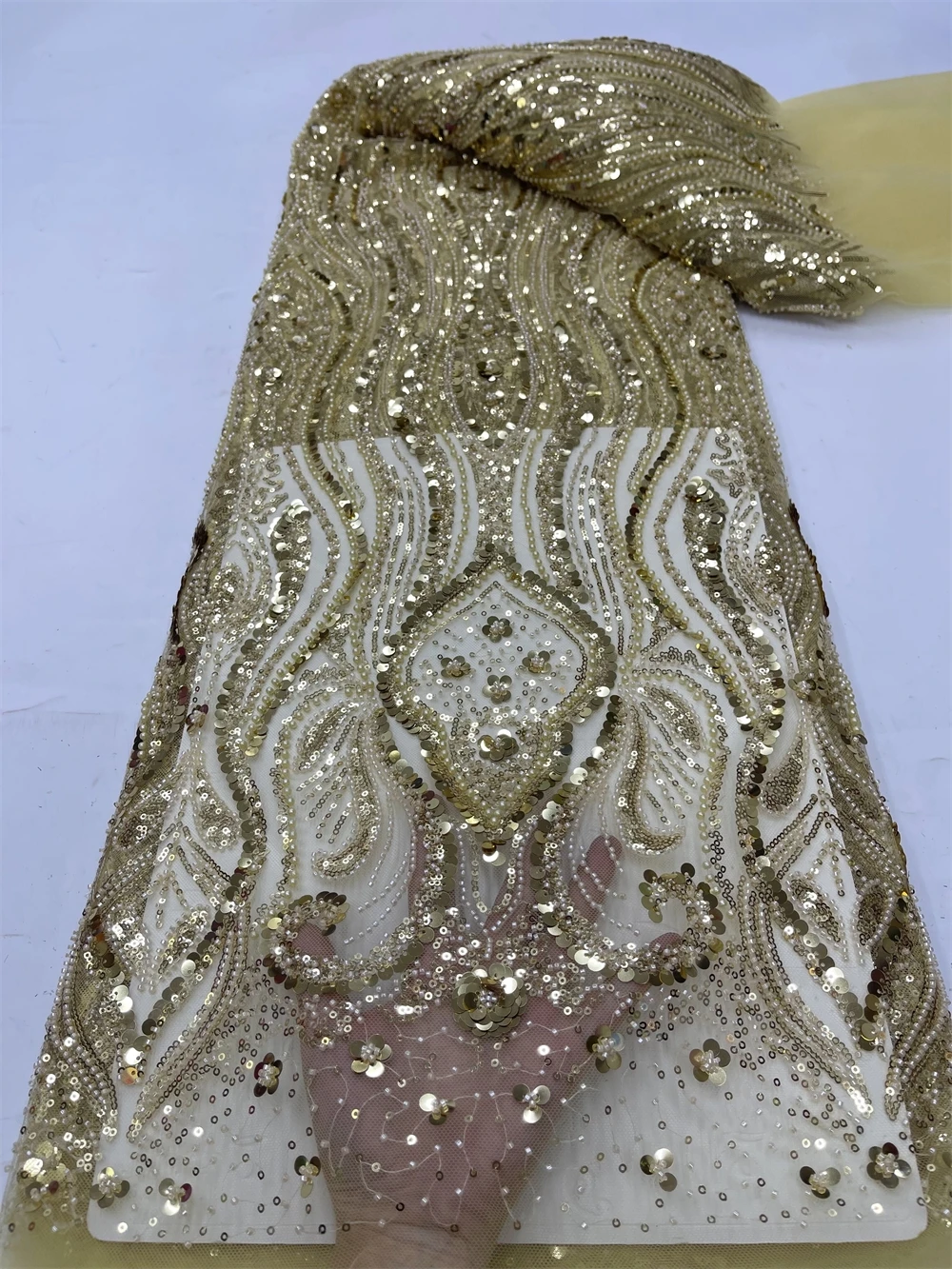 

Latest Tulle Lace Fabric, African Embroidery, Guipure Sequins, Wedding Party Dress, Beaded, High Quality, DP0149 , 2024
