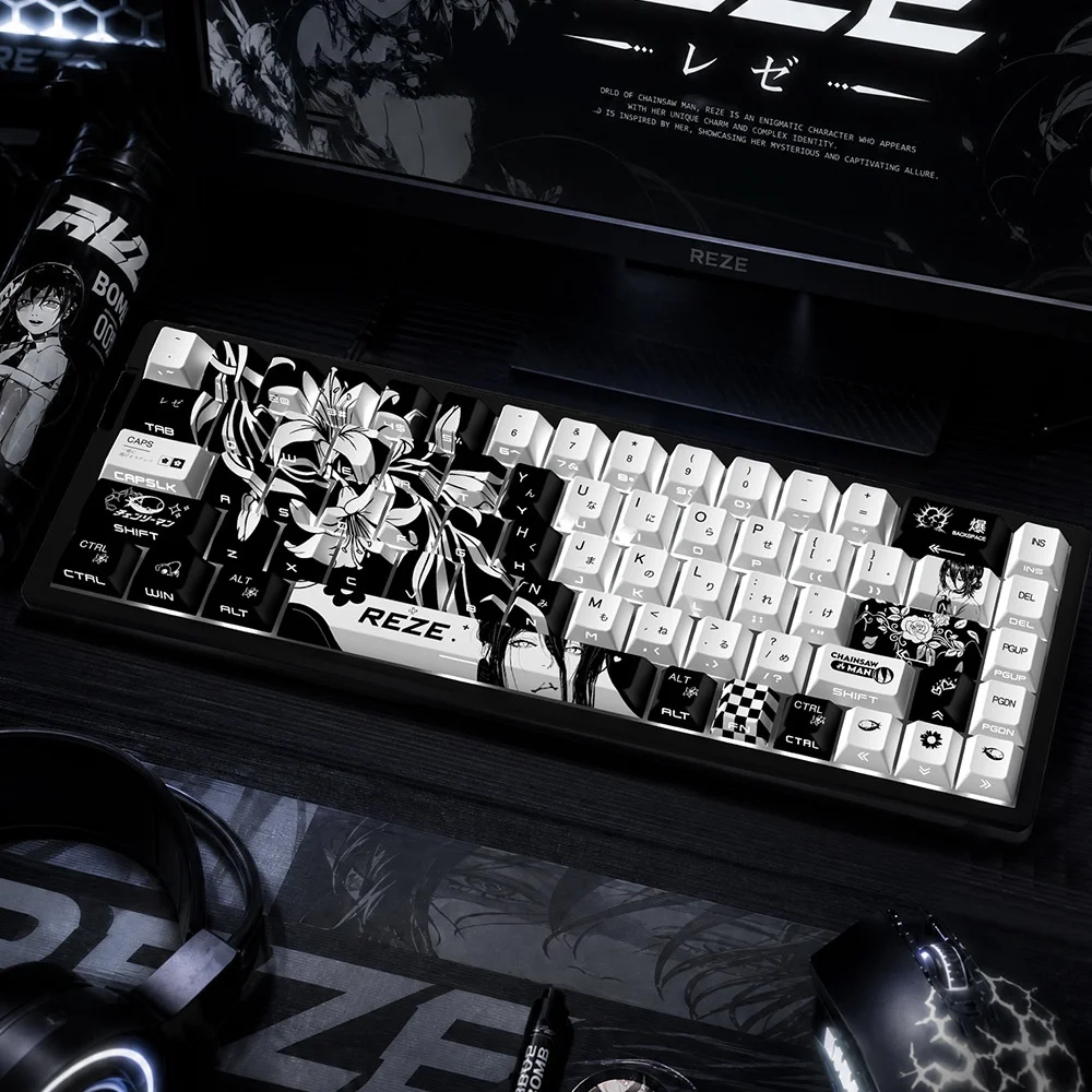 New Reze Cherry Profile PBT Keycaps 5-Side Dye Sub Side Print Shine Through Japanese/Russian Cyrillic Keyboard Caps 74/129 Keys - view 4