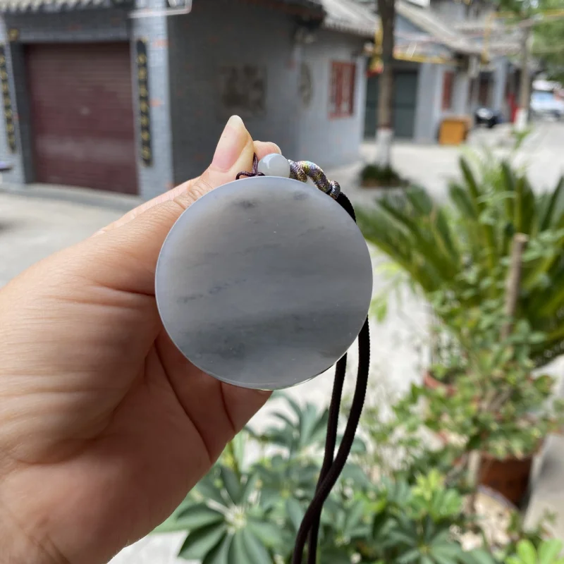 Hetian Purple Peace and Serenity Pendant Artistic Landscape Jade Necklace Sweater Chain Round Shape