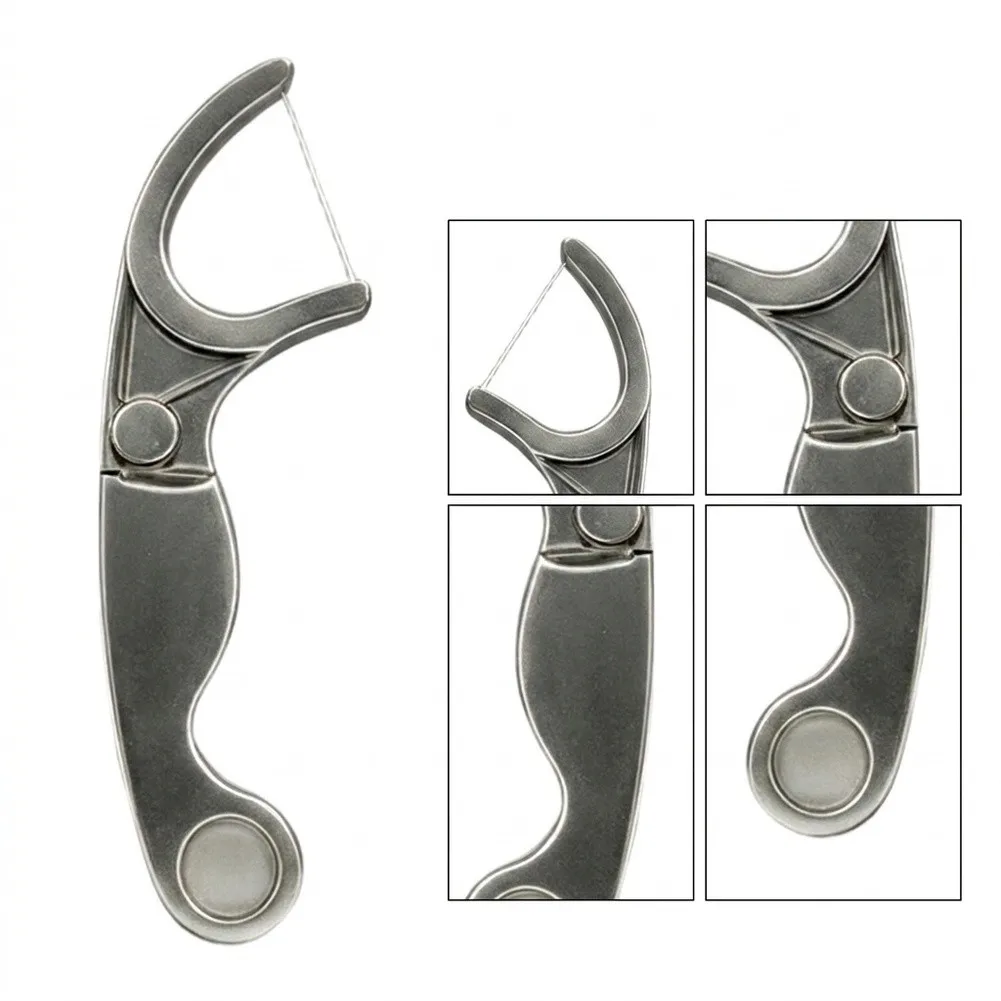 Stainless Steel Floss Pick for Daily Dental Care Reusable Interdental Cleaner with Keychain Loop Portable Tool