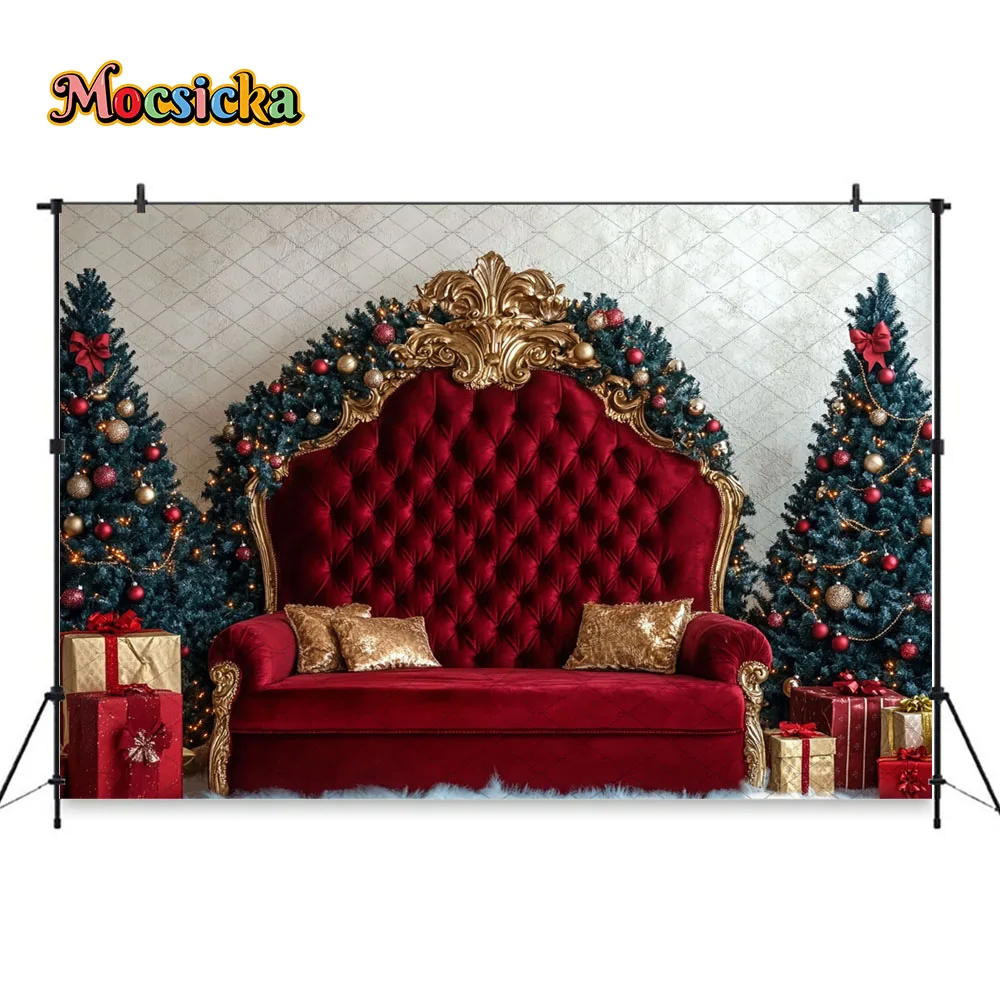 Mocsicka الأحمر عيد الميلاد اللوح الأمامي خلفية التصوير الفوتوغرافي غرفة الشتاء بريق شجرة عيد الميلاد هدية خلفية الاطفال الأسرة استوديو الصور