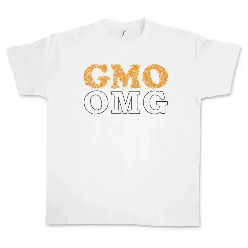 GMO ANTI GENTICALLY MODIFIED FOOD T SHIRT vegetarian Vegan Fun OMG