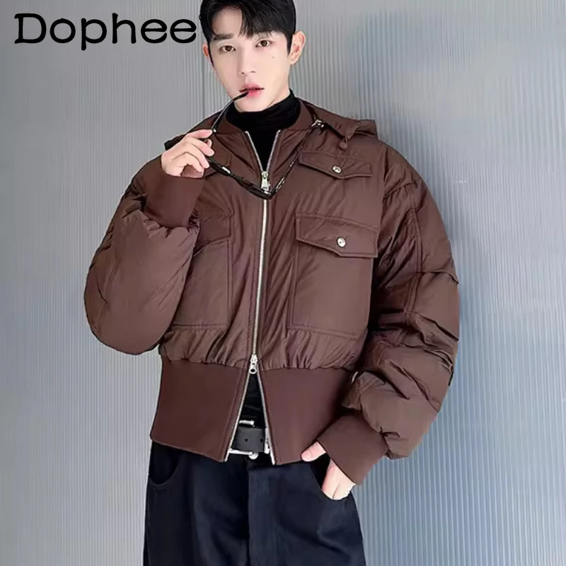 

Fashion Detachable Hooded Down Jackets Men 2025 Winter New Fashion Trendy Slim Fit Down Coats Solid Color Long Sleeve Jackets