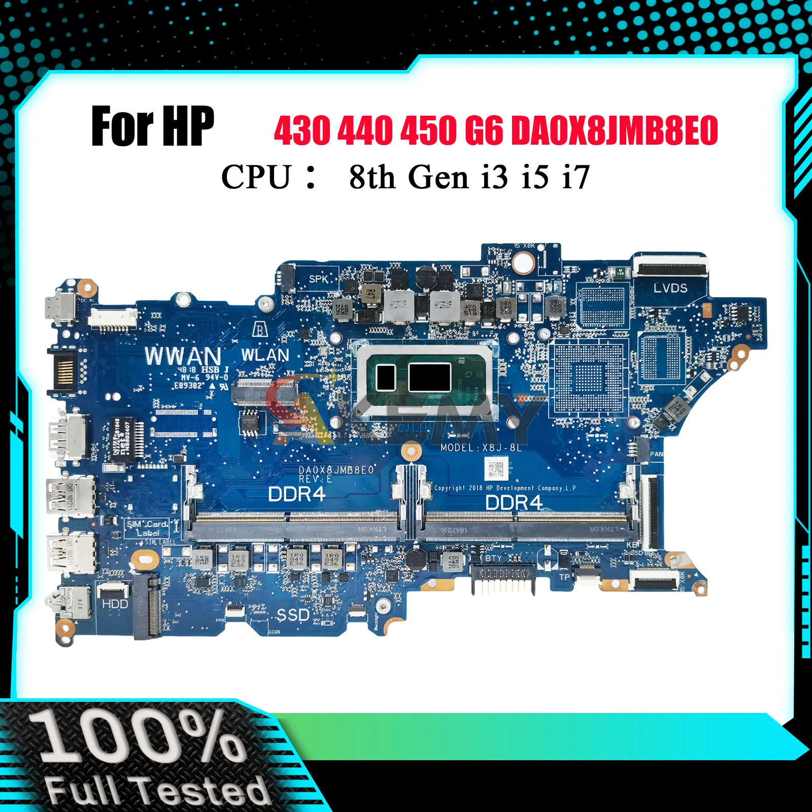 DA0X8JMB8E0 Per HP ProBook 440 450 G6 Scheda madre del computer portatile con CPU i5 i7 UMA Testato OK