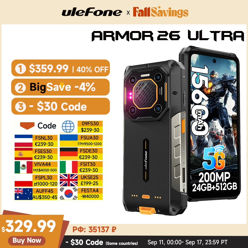 【ใหม่】Ulefone Armor 26 Ultra 5Gสมาร์ทโฟนกันน้ําที่ทนทาน 120W 15600MAh 200MP + 64MPสมาร์ทโฟนสูงสุด 24GB + 512GB NFC