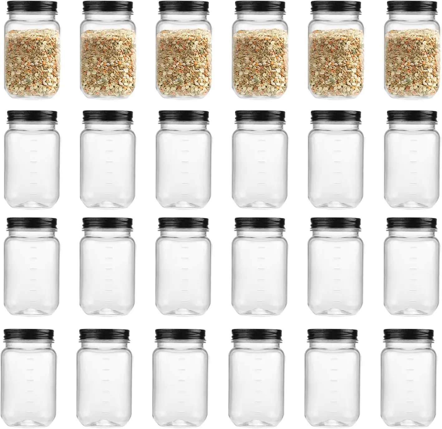 

Прозрачные пластиковые банки объемом 16 унций с завинчивающейся крышкой, многоразовые пустые контейнеры для хранения продуктов, круглые емкости без BPA для герметизации