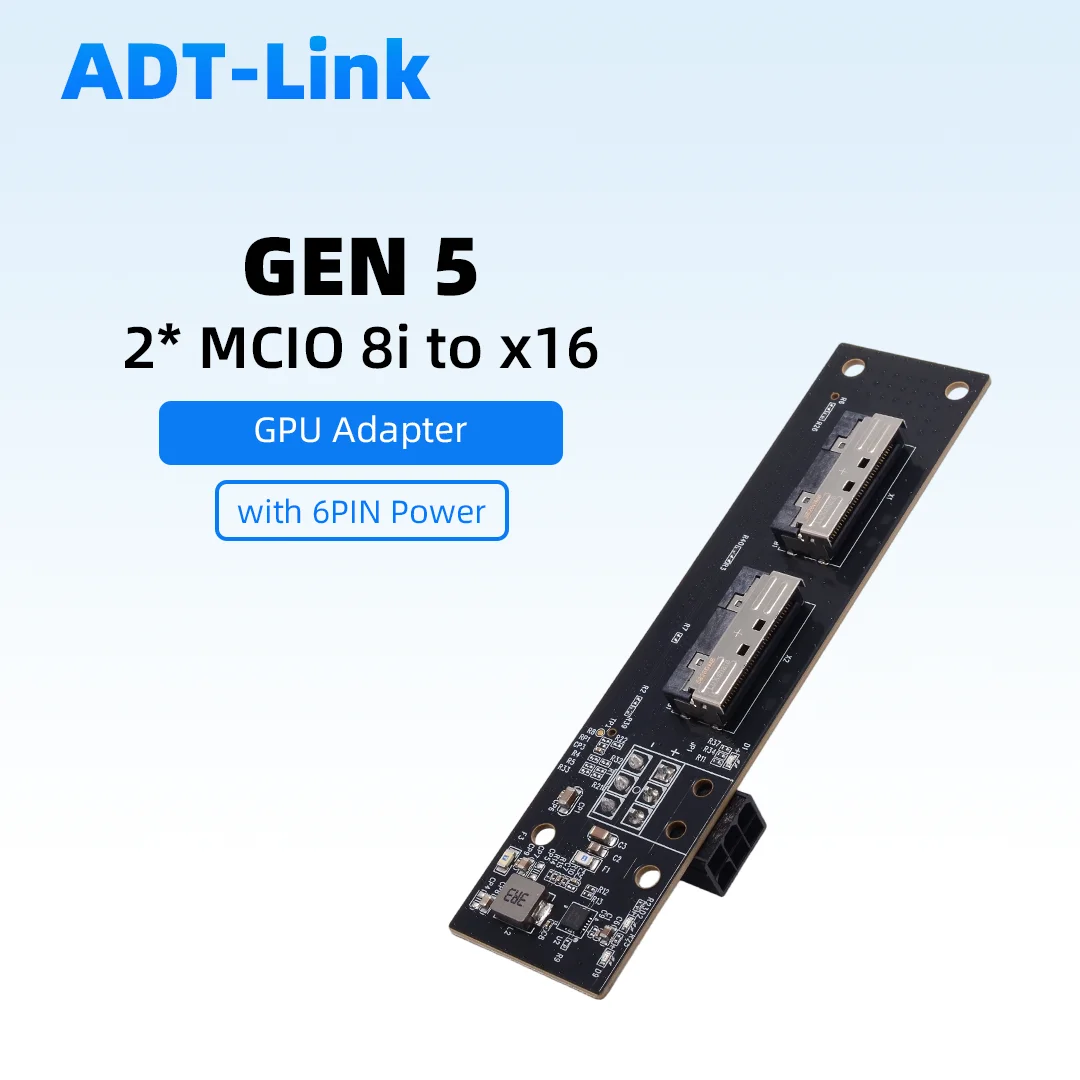 Gen5 2x MCIO 8I To PCIe 5.0 X16 Slot Adapter Card with 6PIN GPU Power Supply / MCIO 8I Cable for High Speed Server Graphics Card
