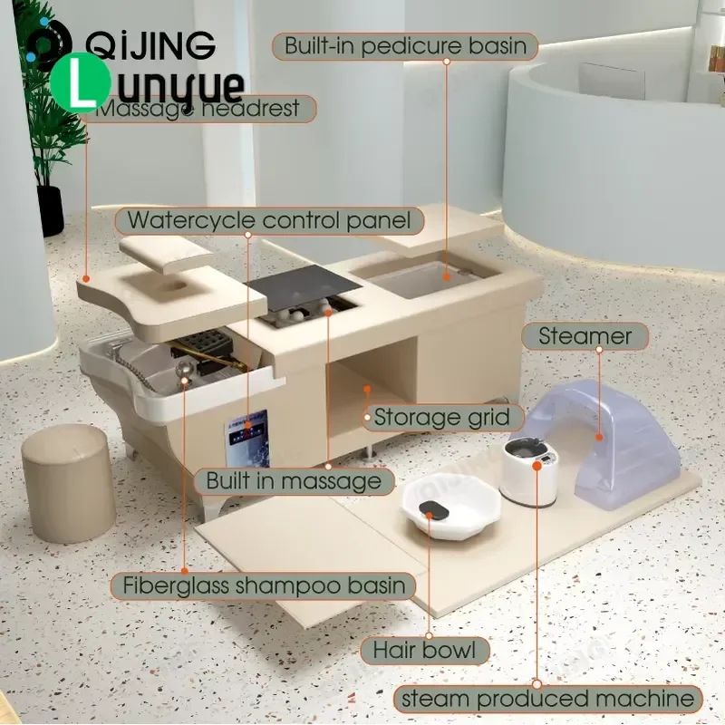 Modern Shampoo Bed with Back Massage Spa Head Wash Basin Chair for Hair Beauty Shop Circulation System