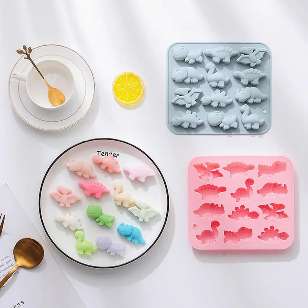 Silicone Dinosaur Mold Dinosaur Ice Mold Silicone Tray with 12 Cavity 6 Funny Shapes for Kids Baking Supplies Cake for Chocolate