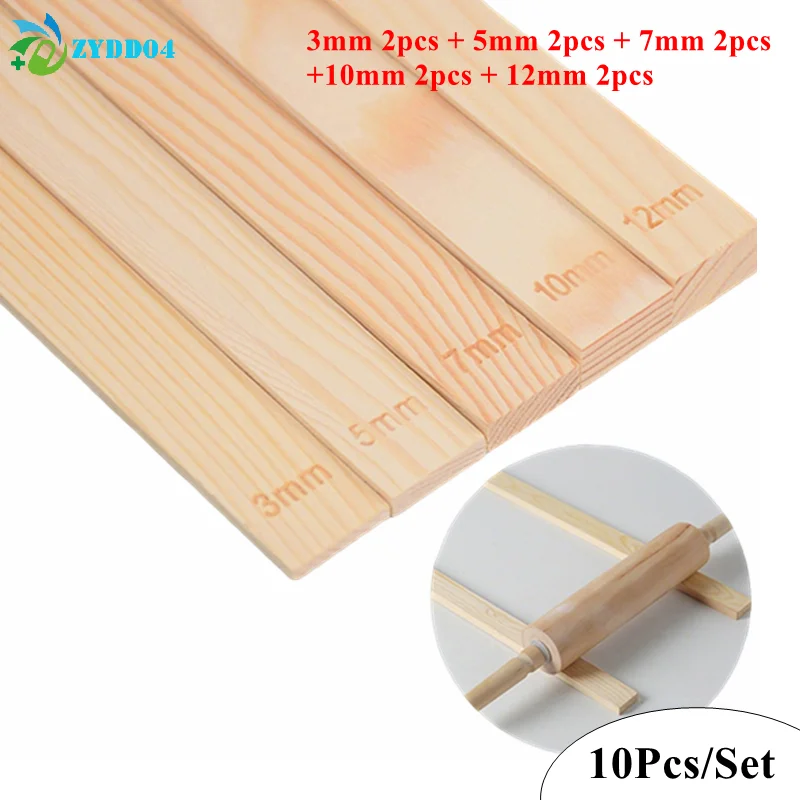 ● 10 Uds. Guía de tablero de arcilla cerámica de 3/5/7/10/12MM tira de madera de pino regla de madera herramienta de cerámica rollo de arcilla corte carril guía de madera