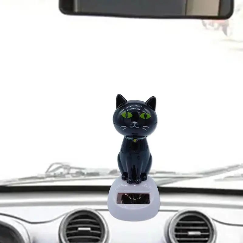 Solar Dancing Cat Cartoon Cat Ornaments Figures Bobble Head For Car Dashboard Small Animated Bobble Dancer Car Dashboard Decor