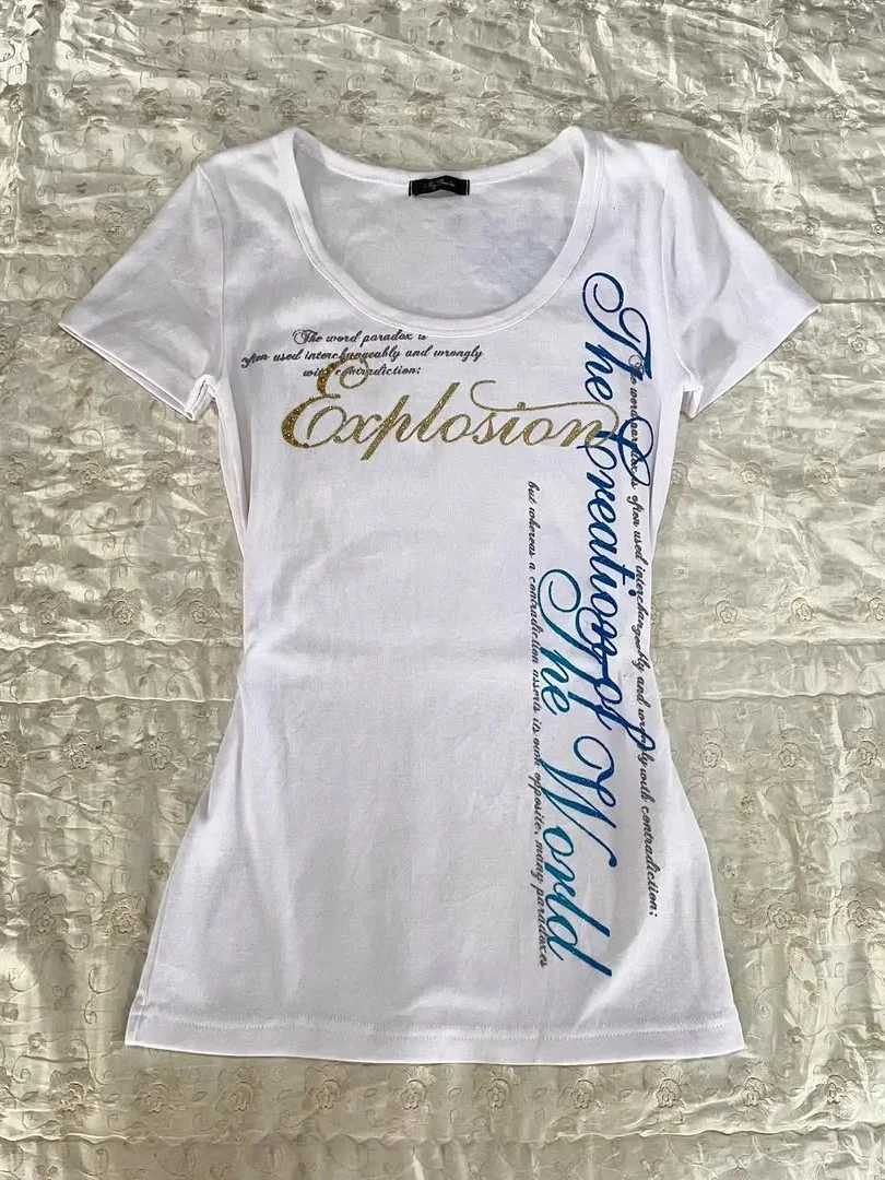 

Woman Letter Graphic T shirts 2000s Clothes Gyaru Streetwear Gothic Short-sleeved 90s Punk Girl Grunge Tees Fashion Y2k Crop Top