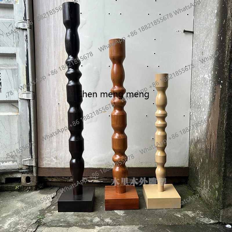 A74Solid wood sculpture column floor-to-ceiling decoration exhibition hall restaurant abstract wood art production